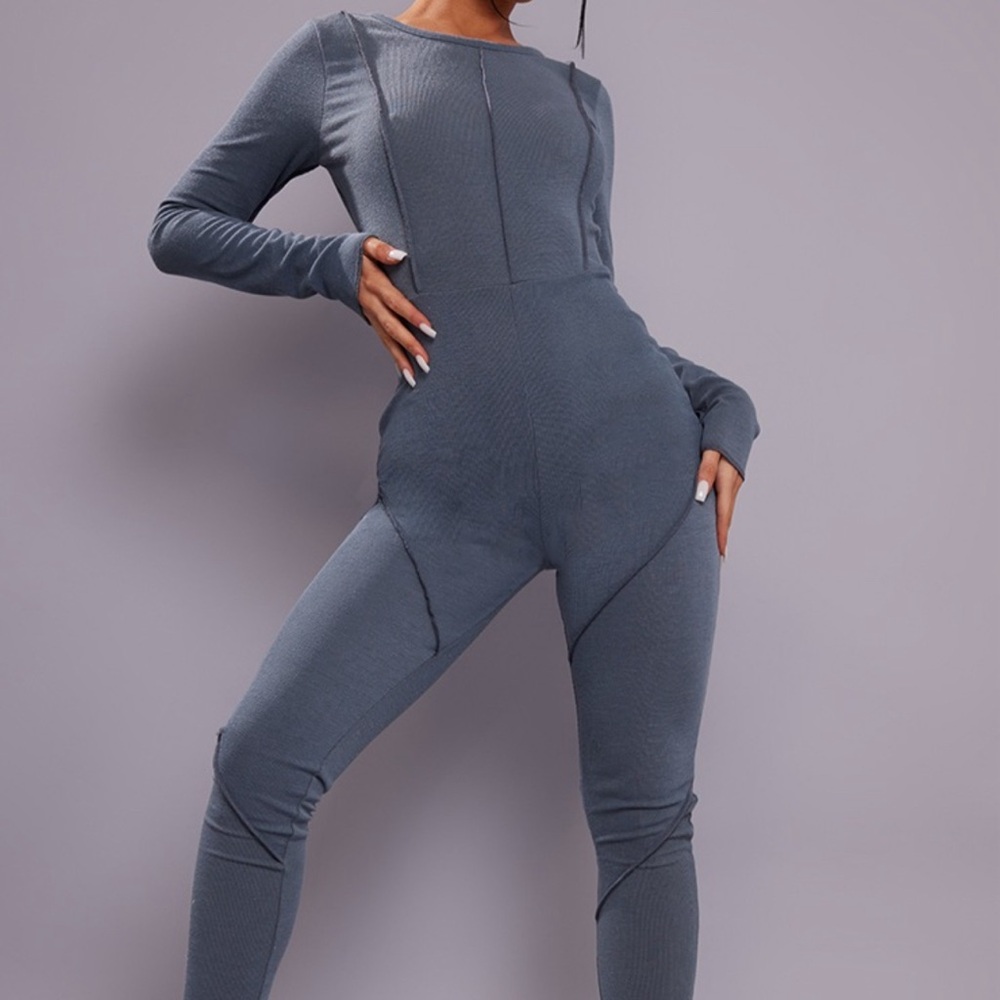 Worn once charcoal gray prettylittlething jumpsuit